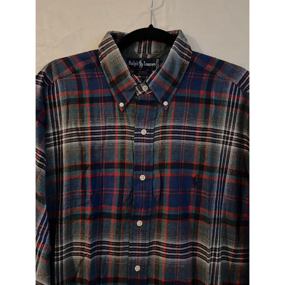 VTG Ralph Lauren Shirt Mens Blaire Navy Black Red Plaid Button Down Shirt Size L - Picture 4 of 4